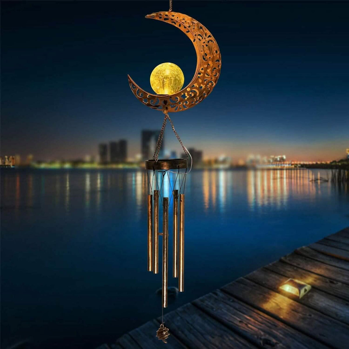 Moon Crackle Glass Ball Wind Chimes Solar Wind Chimes - A-1 Thread Vault