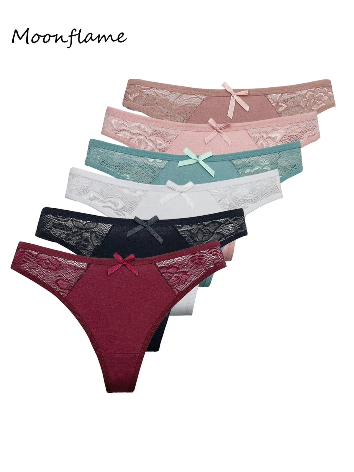 Moonflame 5Pcs Women Cotton Lace Thongs Sexy Low Waist Panties Solid Comfort Underwear Solid Breathable G-String Soft Lingerie - A-1 Thread Vault