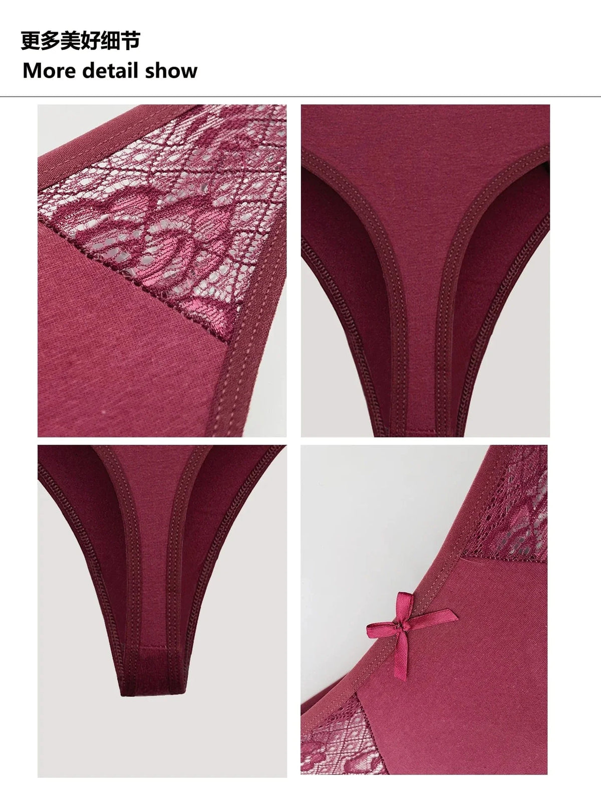 Moonflame 5Pcs Women Cotton Lace Thongs Sexy Low Waist Panties Solid Comfort Underwear Solid Breathable G-String Soft Lingerie - A-1 Thread Vault