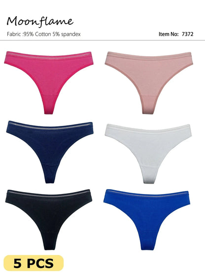 Moonflame 5Pcs Women Cotton Lace Thongs Sexy Low Waist Panties Solid Comfort Underwear Solid Breathable G-String Soft Lingerie - A-1 Thread Vault