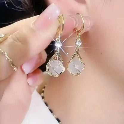 Moonstone Bead Shiny Rhinestone Dangle Earrings - A-1 Thread Vault