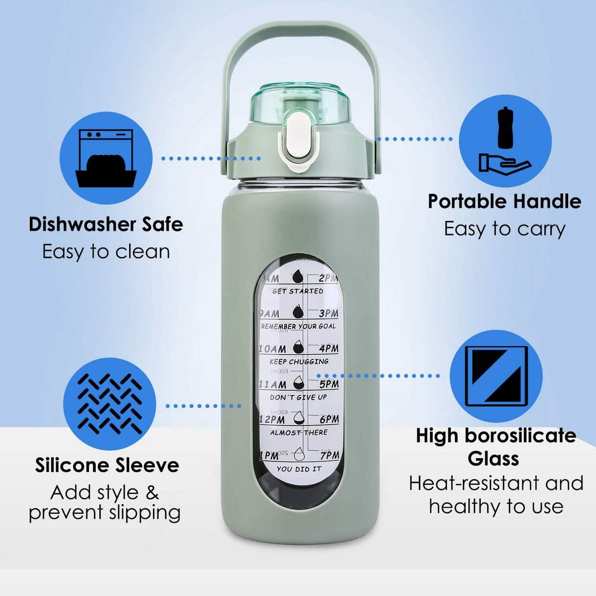 Motivational Water Bottle Intake Tracker with Straw Time Marker Silicone Sleeve Handle - A-1 Thread Vault
