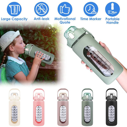 Motivational Water Bottle Intake Tracker with Straw Time Marker Silicone Sleeve Handle - A-1 Thread Vault