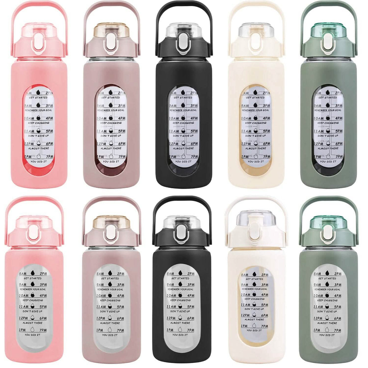 Motivational Water Bottle Intake Tracker with Straw Time Marker Silicone Sleeve Handle - A-1 Thread Vault