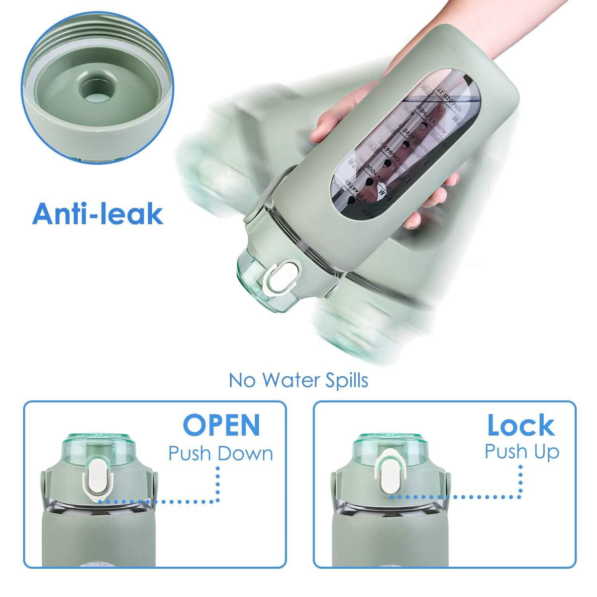 Motivational Water Bottle Intake Tracker with Straw Time Marker Silicone Sleeve Handle - A-1 Thread Vault