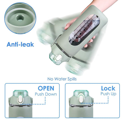 Motivational Water Bottle Intake Tracker with Straw Time Marker Silicone Sleeve Handle - A-1 Thread Vault
