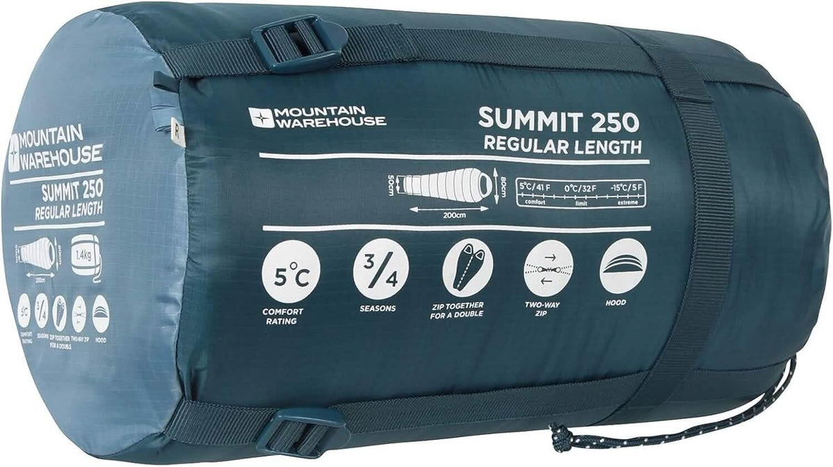 Mountain Warehouse Summit 250 Winter Sleeping Bag - Mummy Shape (Regular Length) - A-1 Thread Vault