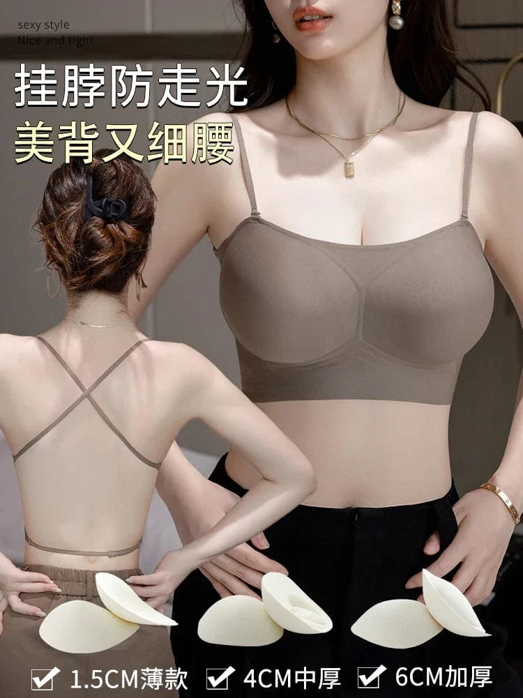 MOYISU Strapless Push Up Bra Underwear, Cross Back for Small Chest, Padded Enhancer Adhesive Lift to Look Bigger, Deep Plunge - A-1 Thread Vault