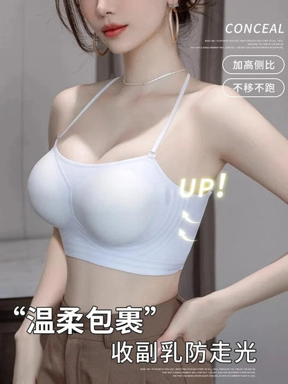 MOYISU Strapless Push Up Bra Underwear, Cross Back for Small Chest, Padded Enhancer Adhesive Lift to Look Bigger, Deep Plunge - A-1 Thread Vault