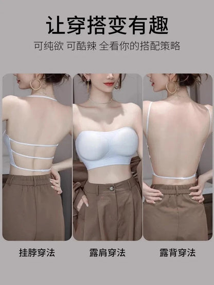 MOYISU Strapless Push Up Bra Underwear, Cross Back for Small Chest, Padded Enhancer Adhesive Lift to Look Bigger, Deep Plunge - A-1 Thread Vault