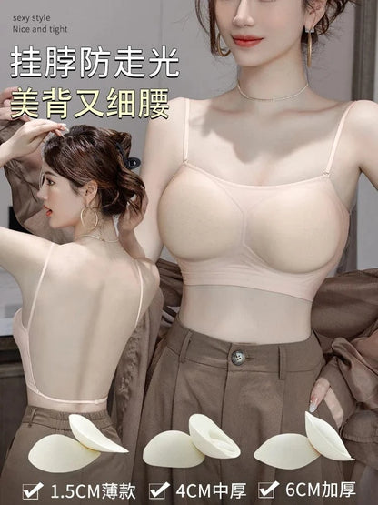 MOYISU Strapless Push Up Bra Underwear, Cross Back for Small Chest, Padded Enhancer Adhesive Lift to Look Bigger, Deep Plunge - A-1 Thread Vault
