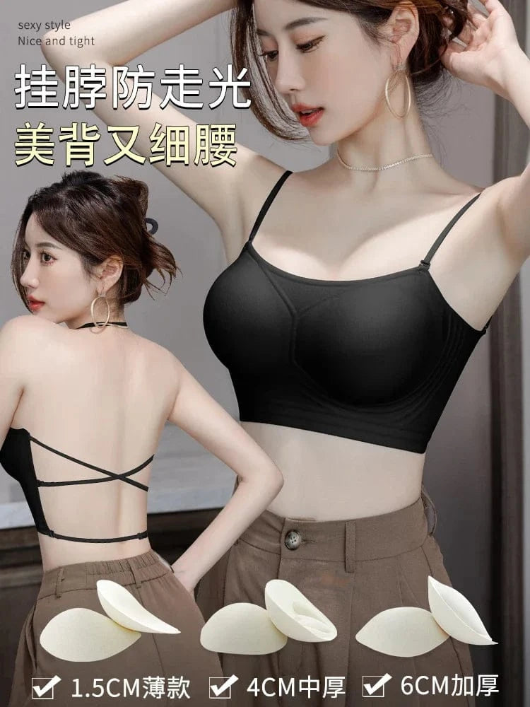 MOYISU Strapless Push Up Bra Underwear, Cross Back for Small Chest, Padded Enhancer Adhesive Lift to Look Bigger, Deep Plunge - A-1 Thread Vault