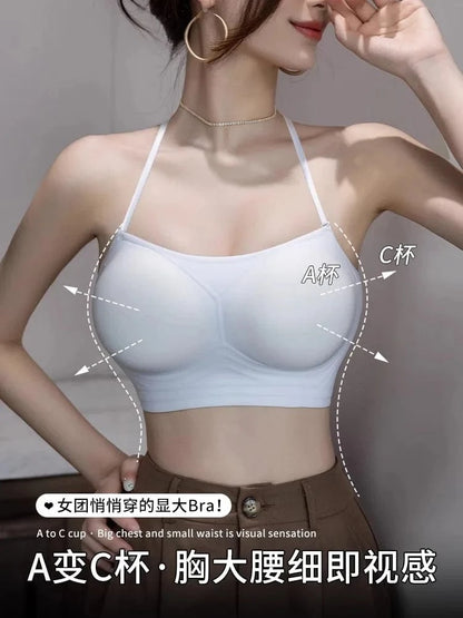 MOYISU Strapless Push Up Bra Underwear, Cross Back for Small Chest, Padded Enhancer Adhesive Lift to Look Bigger, Deep Plunge - A-1 Thread Vault