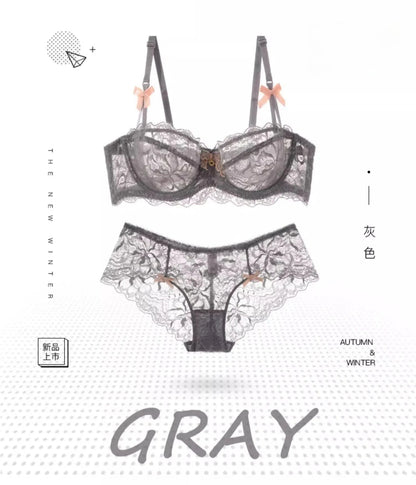 MOYISU Summer Lingerie Set Sheer French Lace Minimiser Bra Briefs Ultra Thin Sexy Women's Underwear Big Bust Sexy Tushy & Panty - A-1 Thread Vault