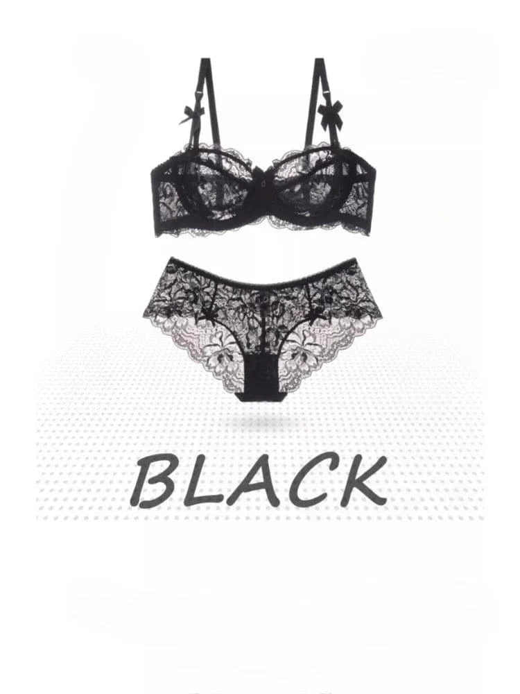 MOYISU Summer Lingerie Set Sheer French Lace Minimiser Bra Briefs Ultra Thin Sexy Women's Underwear Big Bust Sexy Tushy & Panty - A-1 Thread Vault