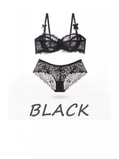 MOYISU Summer Lingerie Set Sheer French Lace Minimiser Bra Briefs Ultra Thin Sexy Women's Underwear Big Bust Sexy Tushy & Panty - A-1 Thread Vault