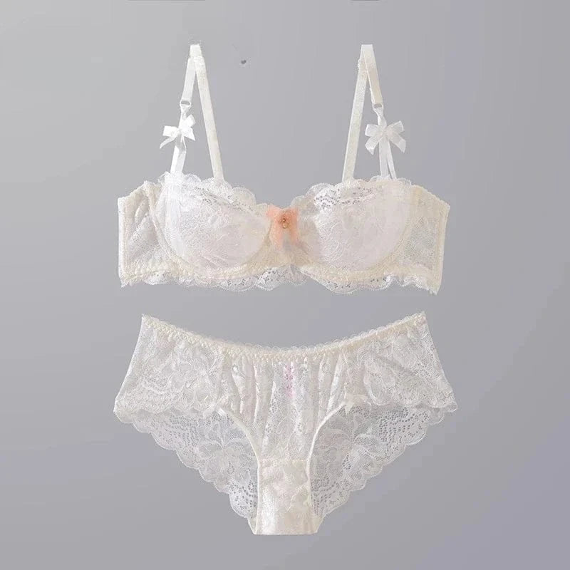 MOYISU Summer Lingerie Set Sheer French Lace Minimiser Bra Briefs Ultra Thin Sexy Women's Underwear Big Bust Sexy Tushy & Panty - A-1 Thread Vault