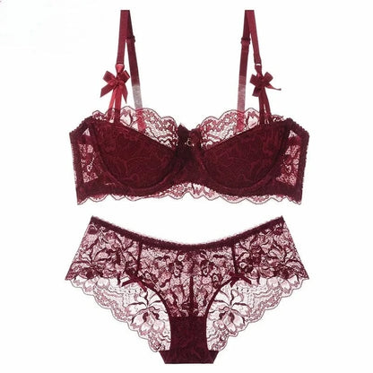 MOYISU Summer Lingerie Set Sheer French Lace Minimiser Bra Briefs Ultra Thin Sexy Women's Underwear Big Bust Sexy Tushy & Panty - A-1 Thread Vault