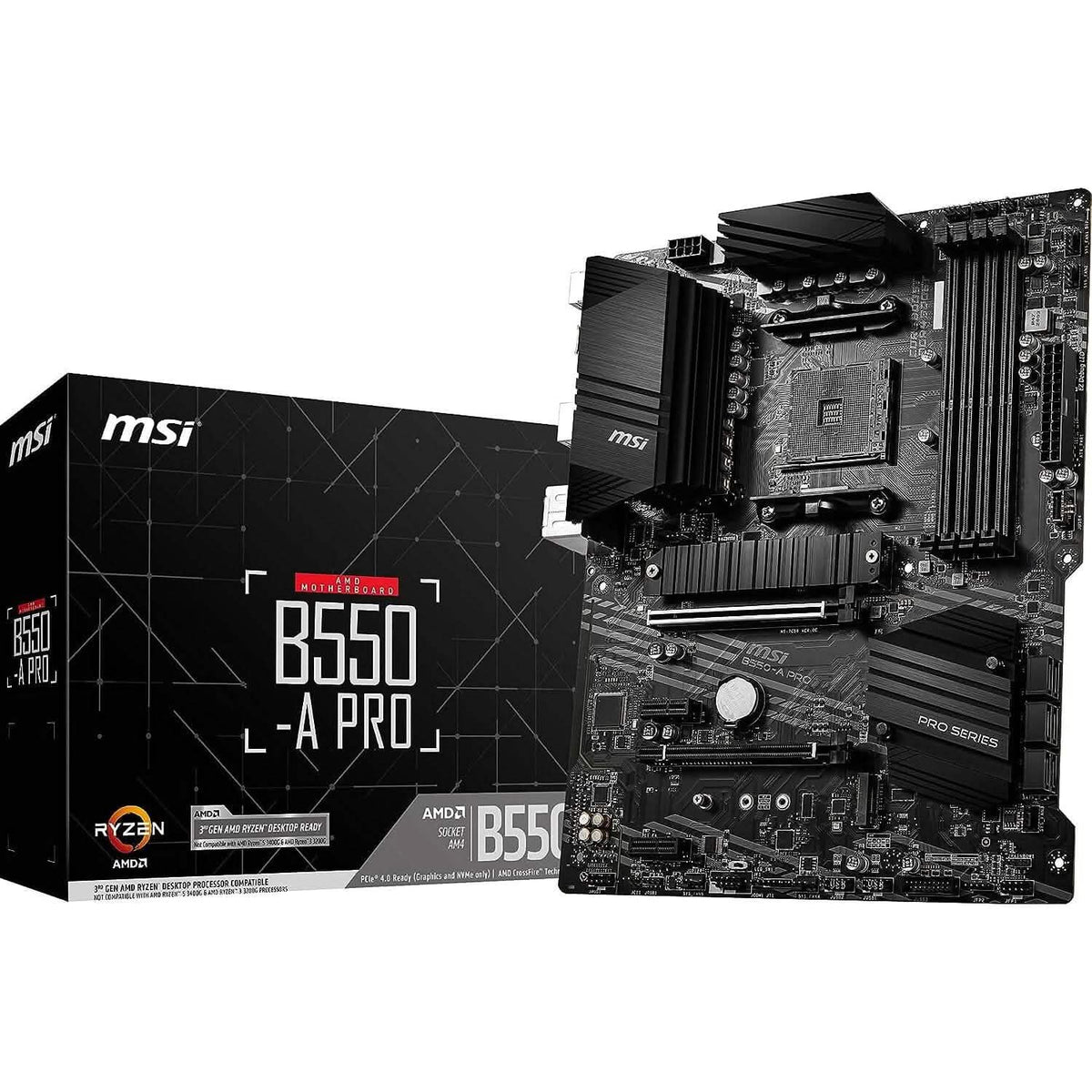 MSI B550-A PRO ProSeries Motherboard (AMD AM4, DDR4, PCIe 4.0, SATA 6Gb/s, M.2, USB 3.2 Gen 2, HDMI/DP, ATX) (Refurbished) - A-1 Thread Vault