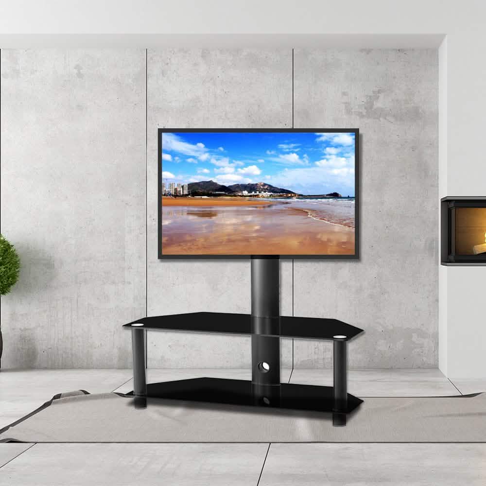 Multi-Function Angle and Height Adjustable Tempered Glass Metal Frame Floor TV Stand - A-1 Thread Vault