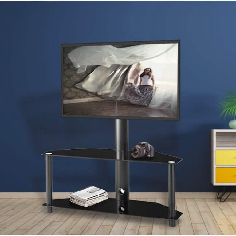 Multi-Function Angle and Height Adjustable Tempered Glass Metal Frame Floor TV Stand - A-1 Thread Vault