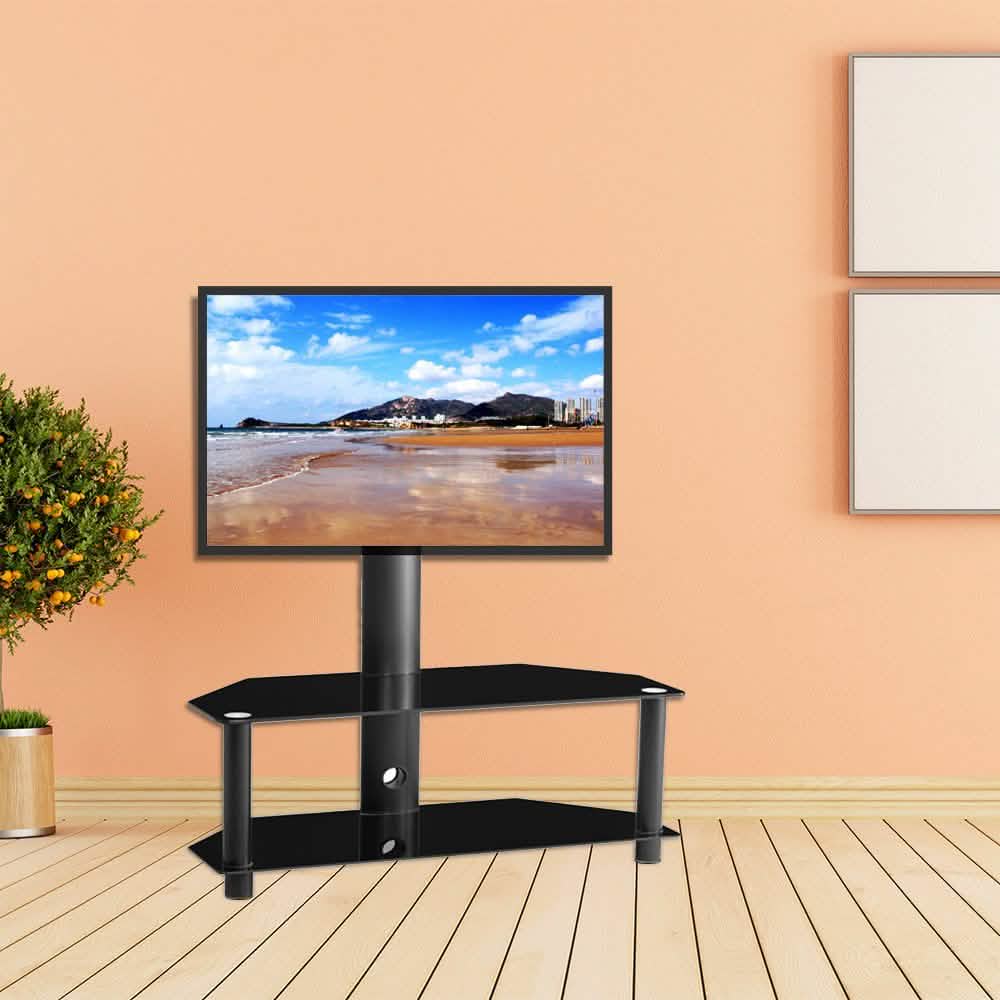 Multi-Function Angle and Height Adjustable Tempered Glass Metal Frame Floor TV Stand - A-1 Thread Vault