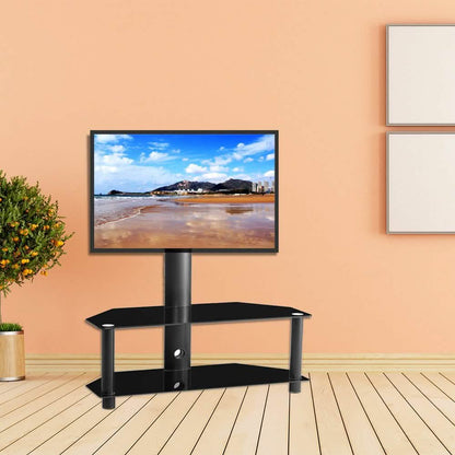 Multi-Function Angle and Height Adjustable Tempered Glass Metal Frame Floor TV Stand - A-1 Thread Vault