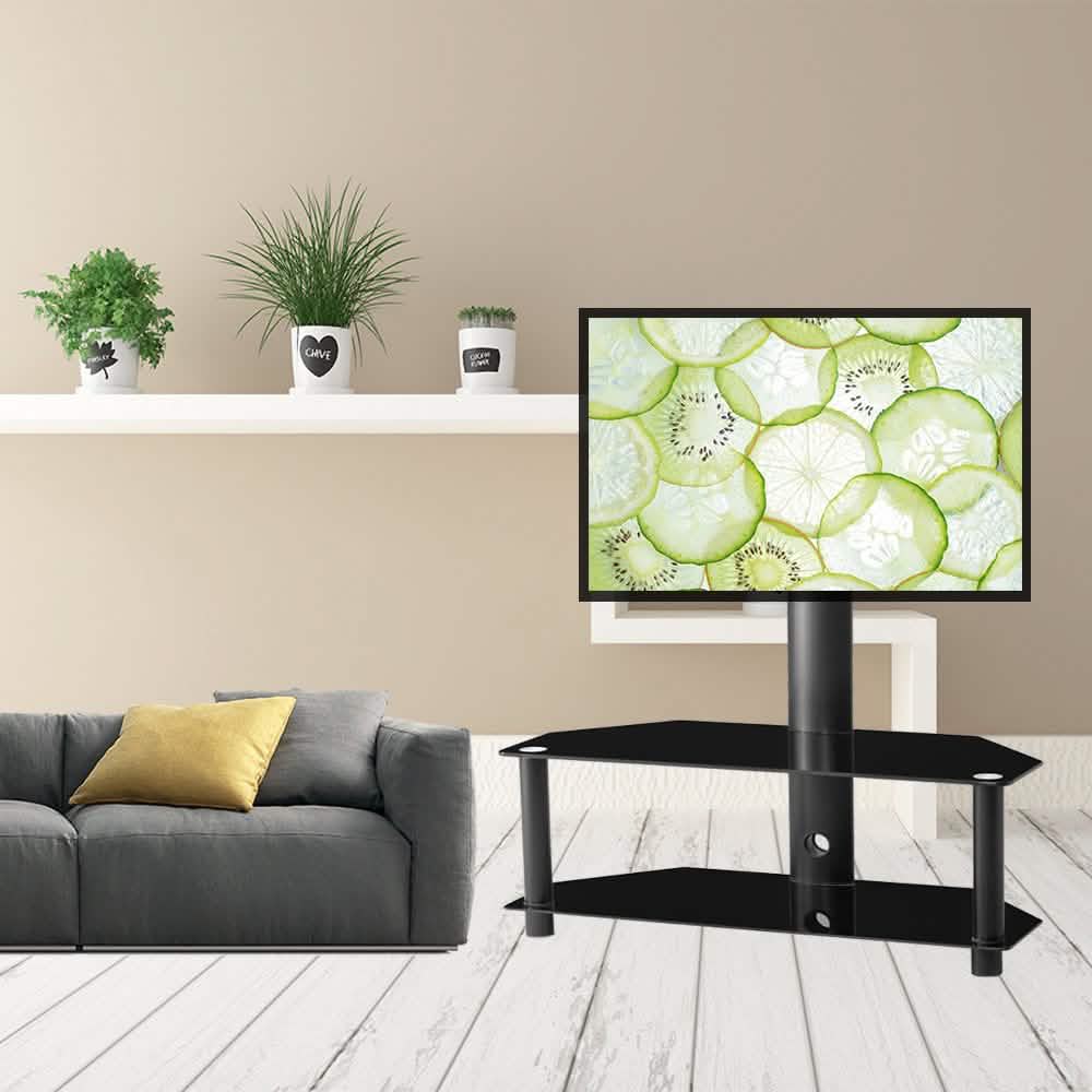 Multi-Function Angle and Height Adjustable Tempered Glass Metal Frame Floor TV Stand - A-1 Thread Vault