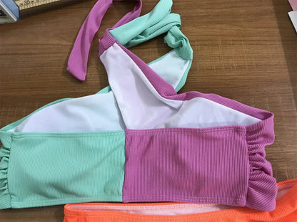 Multi S - XL Ribbed Cross Bikini Women Swimwear Female Swimsuit Two-pieces Bikini set High Waist Bather Bathing Suit Swim 2024 - A-1 Thread Vault