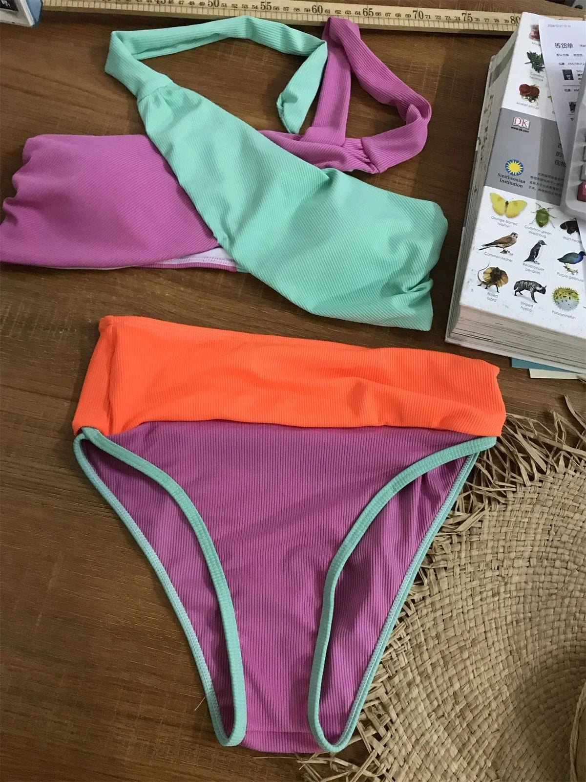 Multi S - XL Ribbed Cross Bikini Women Swimwear Female Swimsuit Two-pieces Bikini set High Waist Bather Bathing Suit Swim 2024 - A-1 Thread Vault