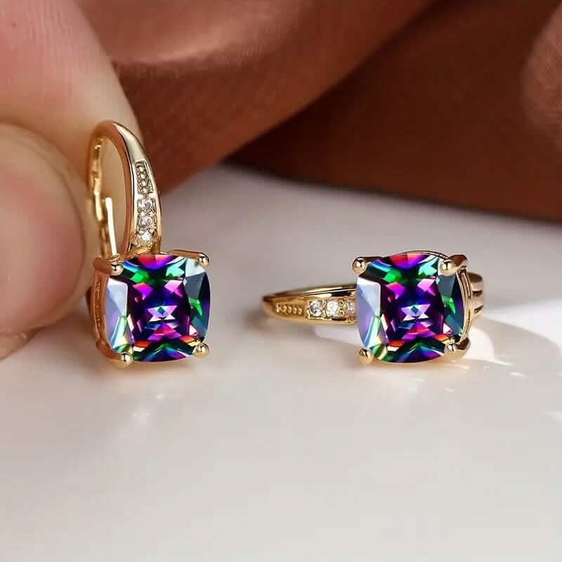 Multicolor Square Cut Stone Drop Earrings - A-1 Thread Vault