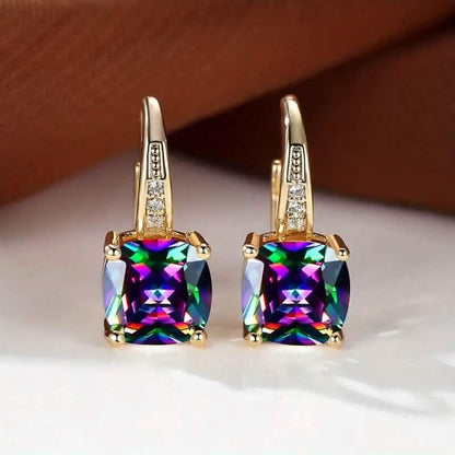 Multicolor Square Cut Stone Drop Earrings - A-1 Thread Vault