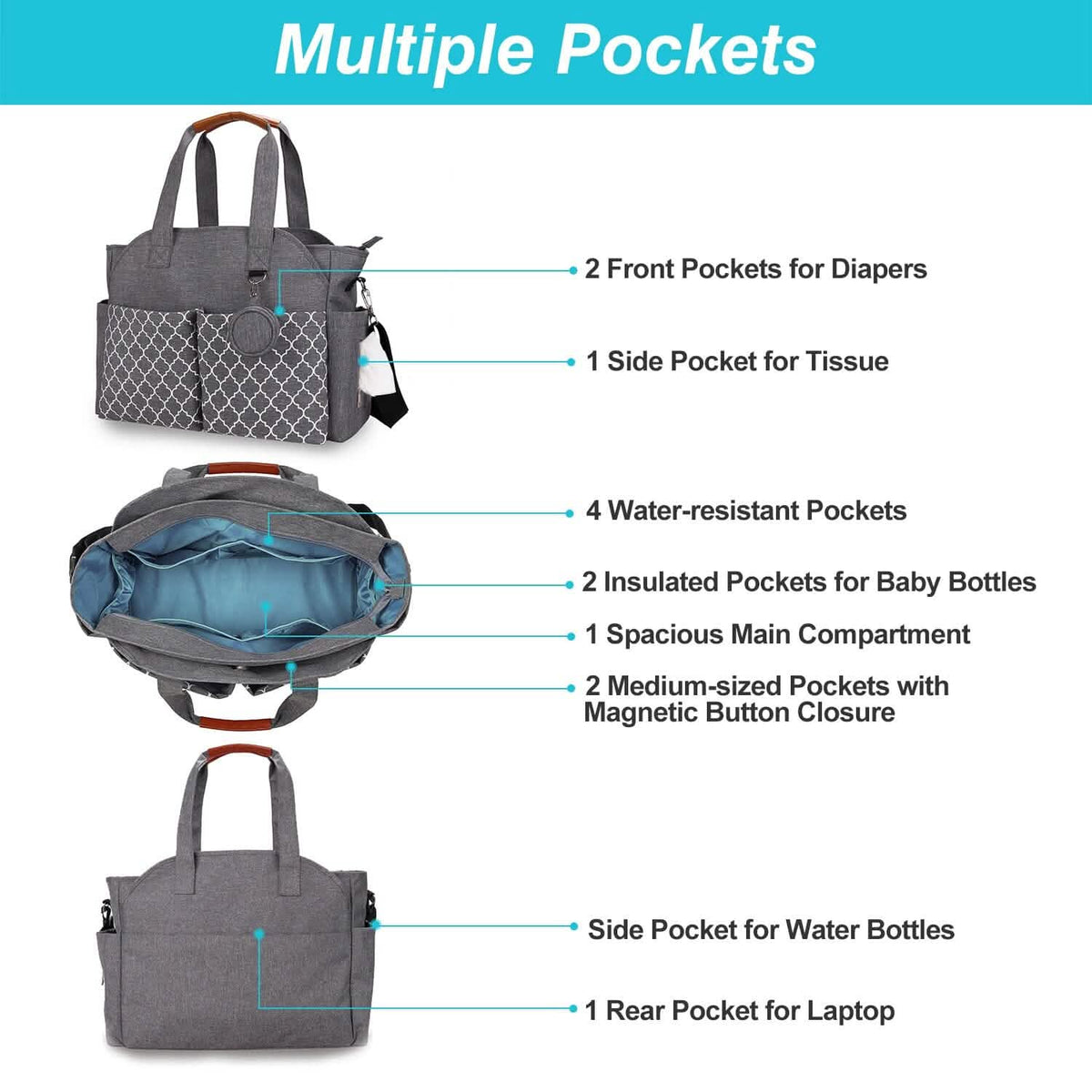 Multifunctional Diaper Changing Tote Bag with Adjustable Messenger Strap - A-1 Thread Vault