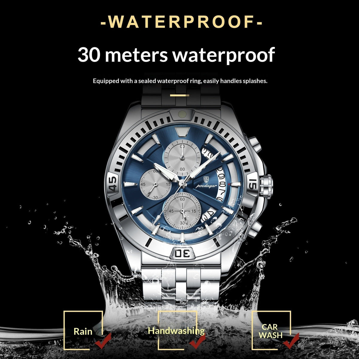 Multifunctional Dual-button Butterfly-clasp Waterproof Mens Watch - A-1 Thread Vault