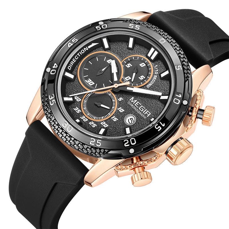 Multifunctional Three-eye Chronograph With Silicone Strap - A-1 Thread Vault