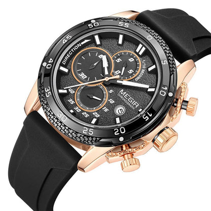Multifunctional Three-eye Chronograph With Silicone Strap - A-1 Thread Vault