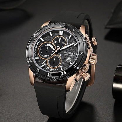 Multifunctional Three-eye Chronograph With Silicone Strap - A-1 Thread Vault