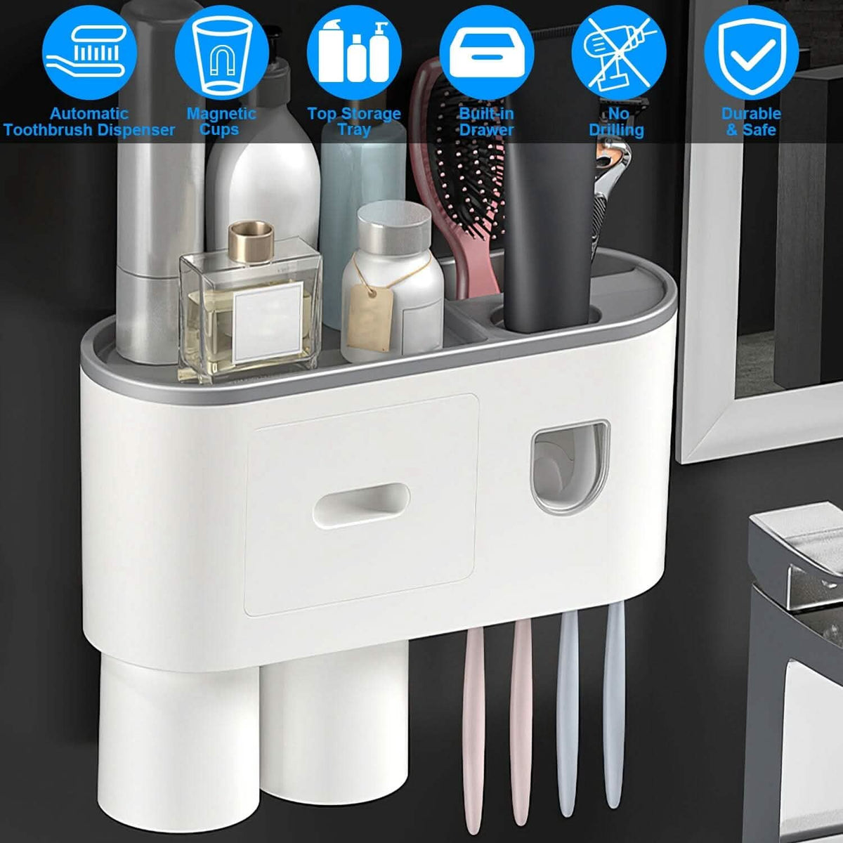 Multifunctional Wall Mount Toothbrush Holder Rack Organizer - A-1 Thread Vault