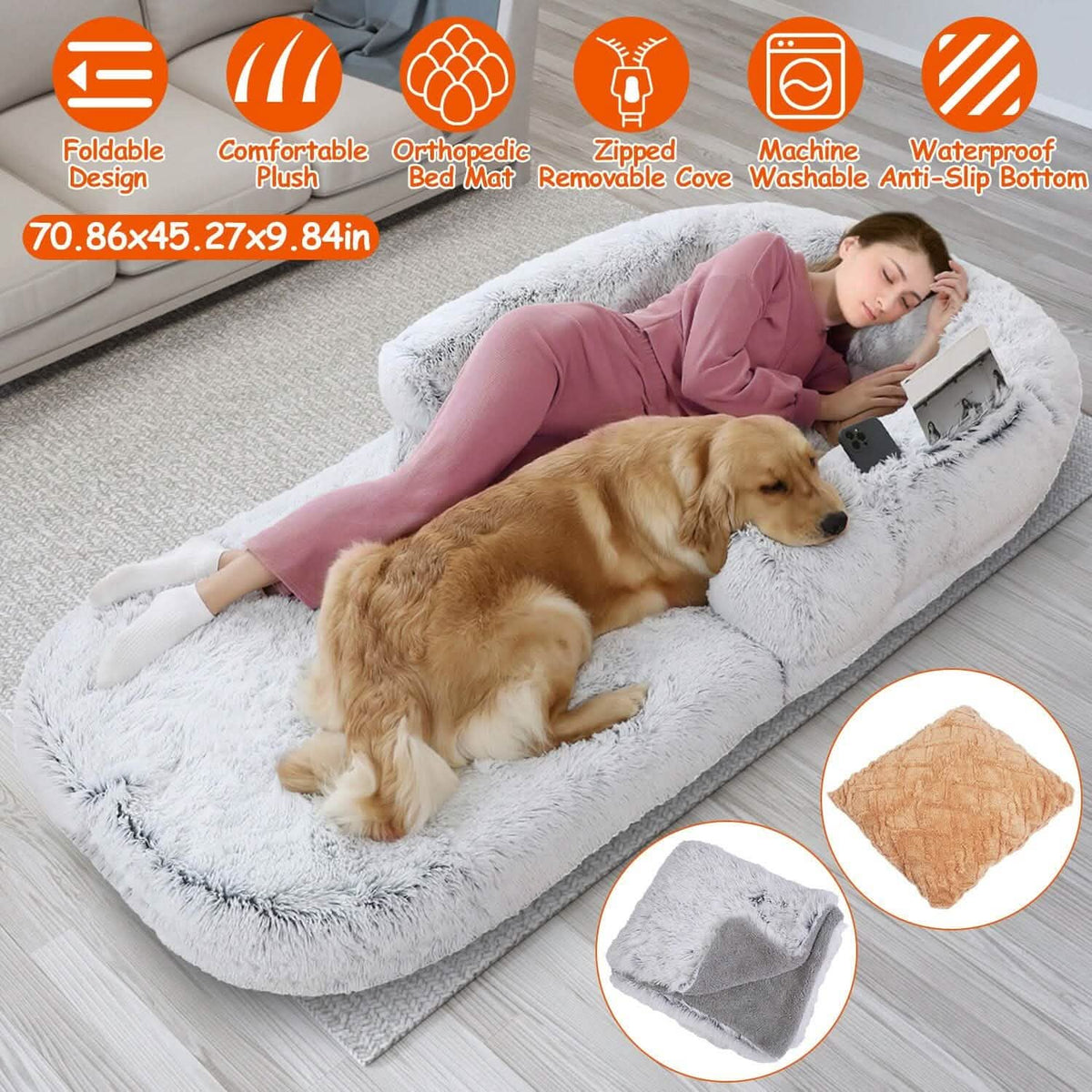 Napping Human-Sized Dog Bed Machine Washable Zipped Removable Cover - A-1 Thread Vault