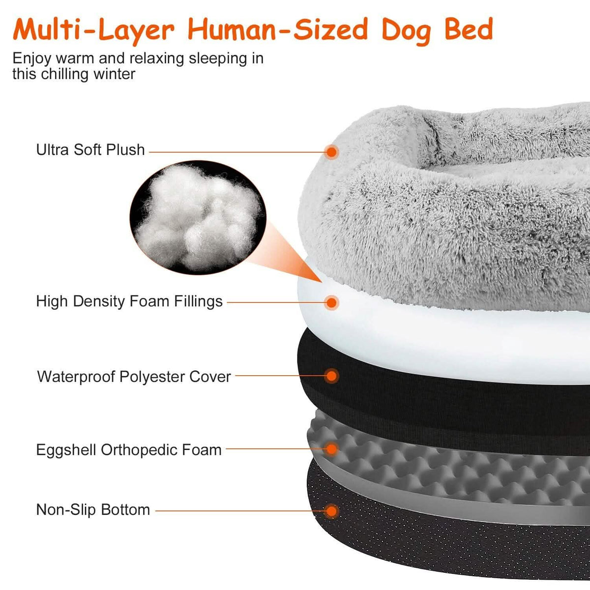 Napping Human-Sized Dog Bed Machine Washable Zipped Removable Cover - A-1 Thread Vault