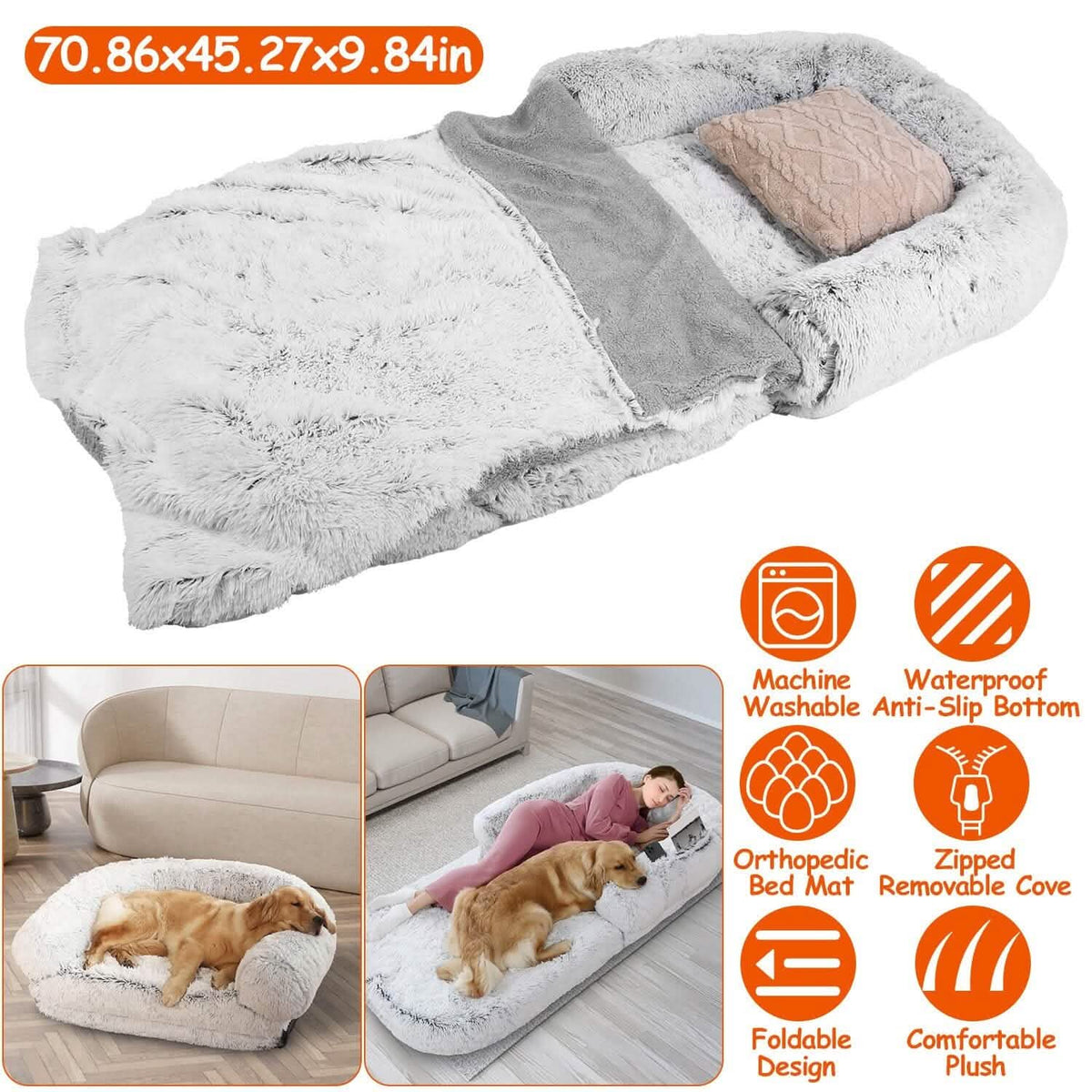 Napping Human-Sized Dog Bed Machine Washable Zipped Removable Cover - A-1 Thread Vault