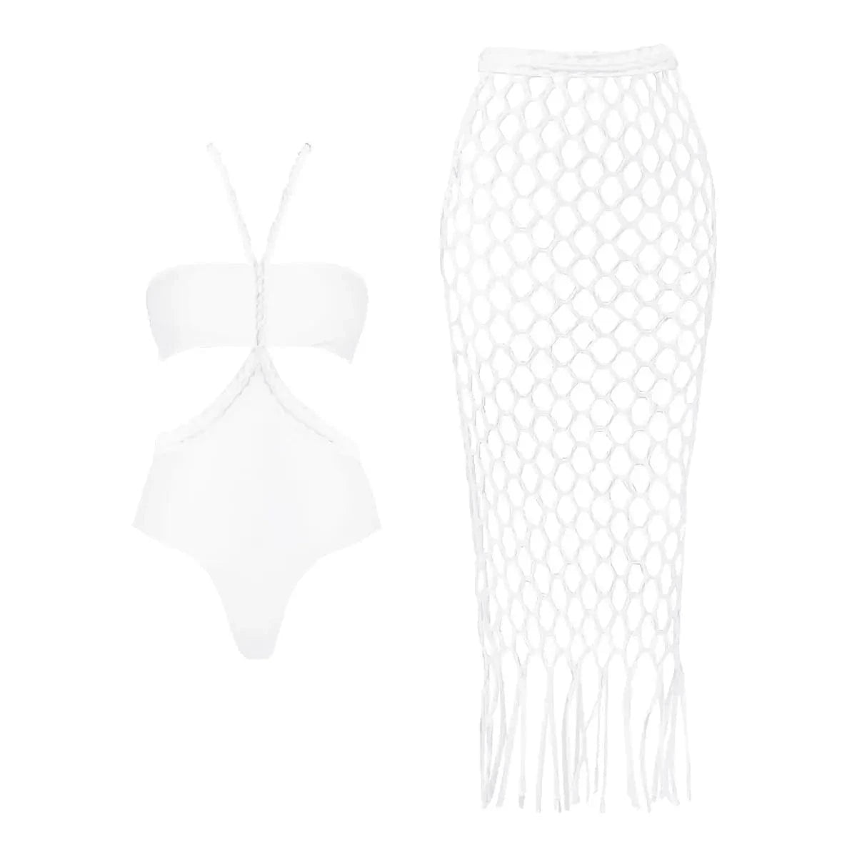 New 3Pcs Crochet Bikini Women Swimsuit Sexy Swimwear Halter Biquini Push Up Swim Suit Strappy Bodysuit Female Bathsuit Beachwear - A-1 Thread Vault