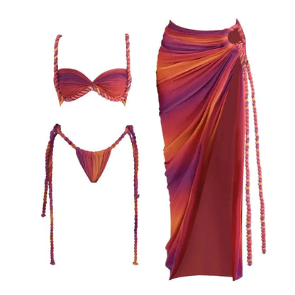 New 3Pcs Crochet Bikini Women Swimsuit Sexy Swimwear Halter Biquini Push Up Swim Suit Strappy Bodysuit Female Bathsuit Beachwear - A-1 Thread Vault