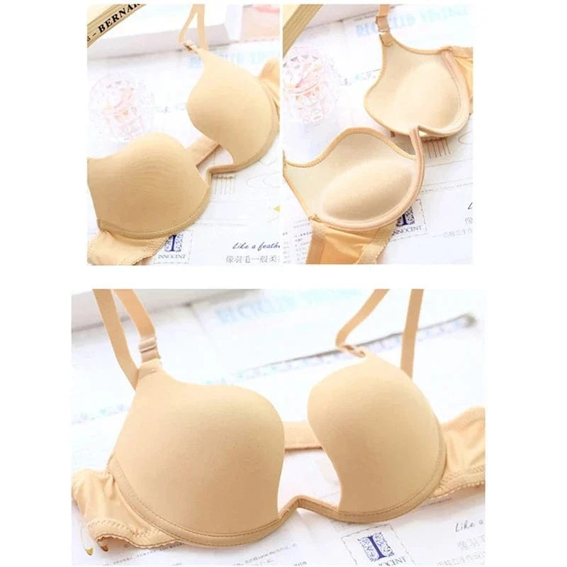 New Hot Sexy Bra Push Up U Plunge Bra Of Underwear Women D Cup Seamless Half Cup Bra And Brief Dress Lingerie Halter Solid Black - A-1 Thread Vault