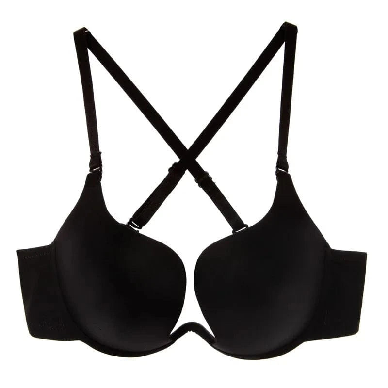 New Hot Sexy Bra Push Up U Plunge Bra Of Underwear Women D Cup Seamless Half Cup Bra And Brief Dress Lingerie Halter Solid Black - A-1 Thread Vault