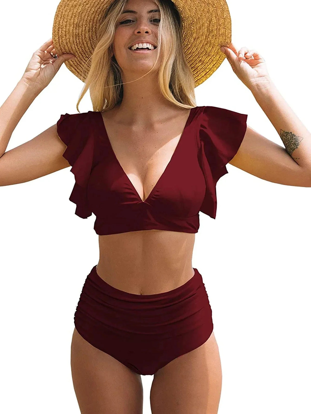 New leopard Printed bikini Ruffle cuffs Bikini Sets fashion Swimsuit Women Beachwear Female Swimwear high waist Bathing Suits - A-1 Thread Vault