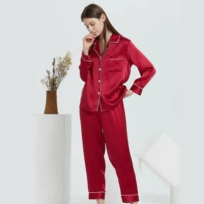 New Natural 100% Mulberry Silk Pajamas Women Set Suit Female Nghtwear Lady Sex Fashion Bed 19mm Heavy Home Service Homewear - A-1 Thread Vault