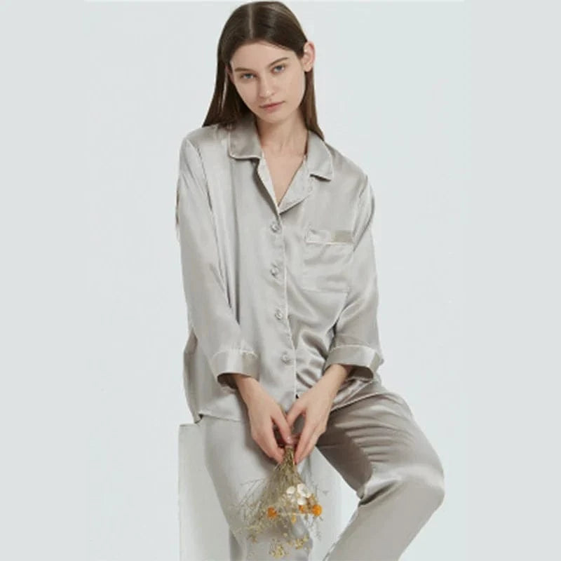 New Natural 100% Mulberry Silk Pajamas Women Set Suit Female Nghtwear Lady Sex Fashion Bed 19mm Heavy Home Service Homewear - A-1 Thread Vault
