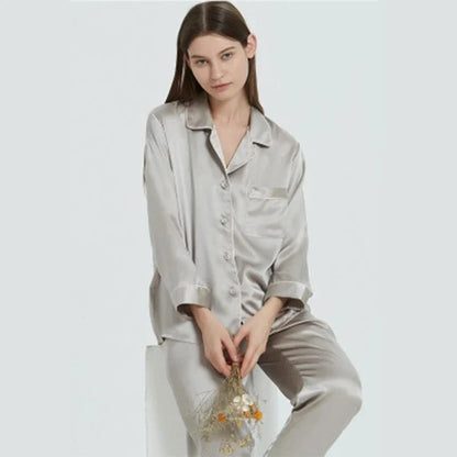 New Natural 100% Mulberry Silk Pajamas Women Set Suit Female Nghtwear Lady Sex Fashion Bed 19mm Heavy Home Service Homewear - A-1 Thread Vault