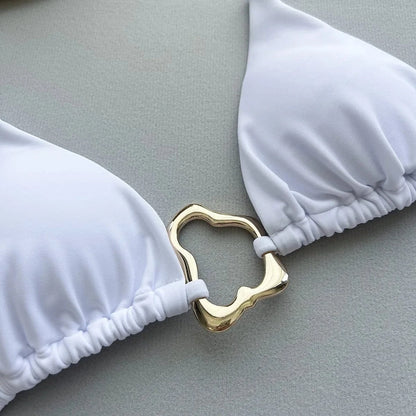 New Sexy Bikini Solid Color Lace-up Split Two-piece Swimsuit for Women - A-1 Thread Vault